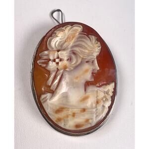 Antique Cameo Pendant Sterling Brooch and Pendant